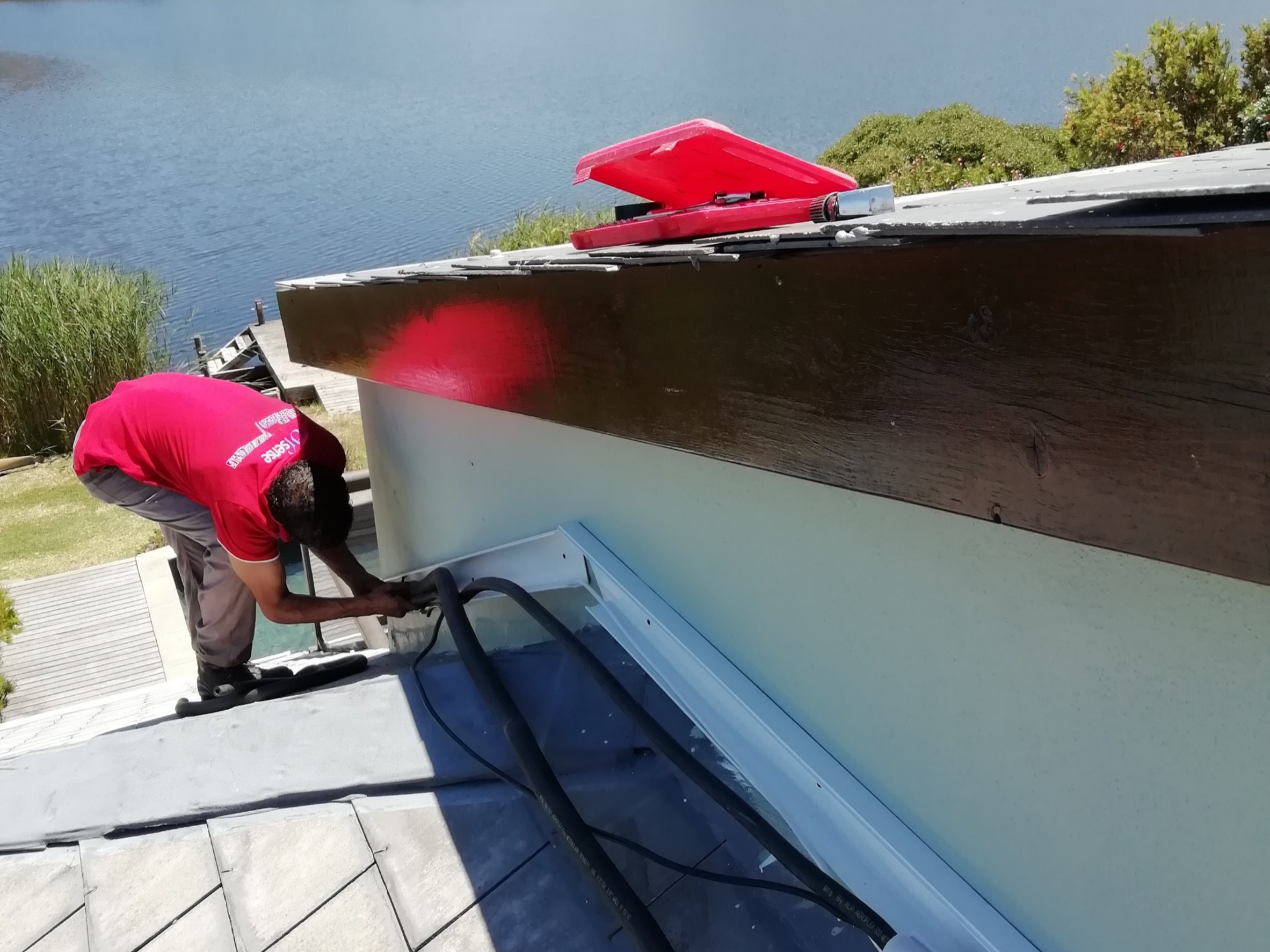 Neat air conditioner PVC piping trunking in Noordhoek