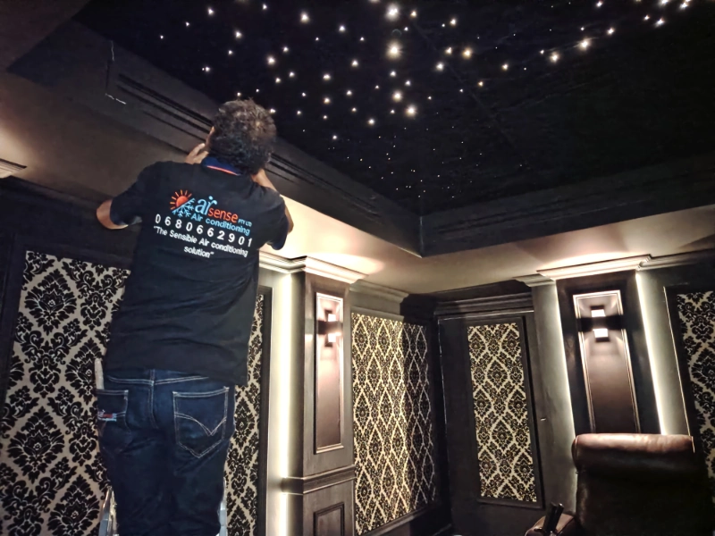 Home cinema air conditioning installation at mansion